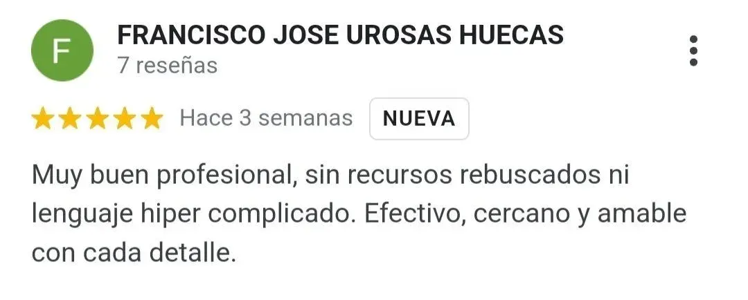 Opinión de Francisco de terapia de pareja Online en Google my business