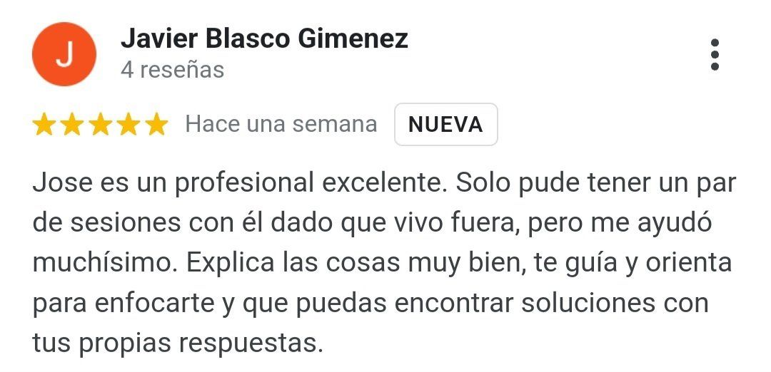 Opinión de Javier de psicólogo en Castellón en Google my business