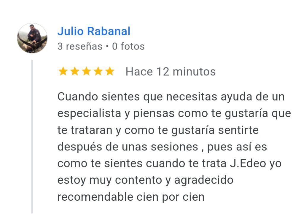 Opinión de Julio Rabanal de psicólogo Online en Google my business
