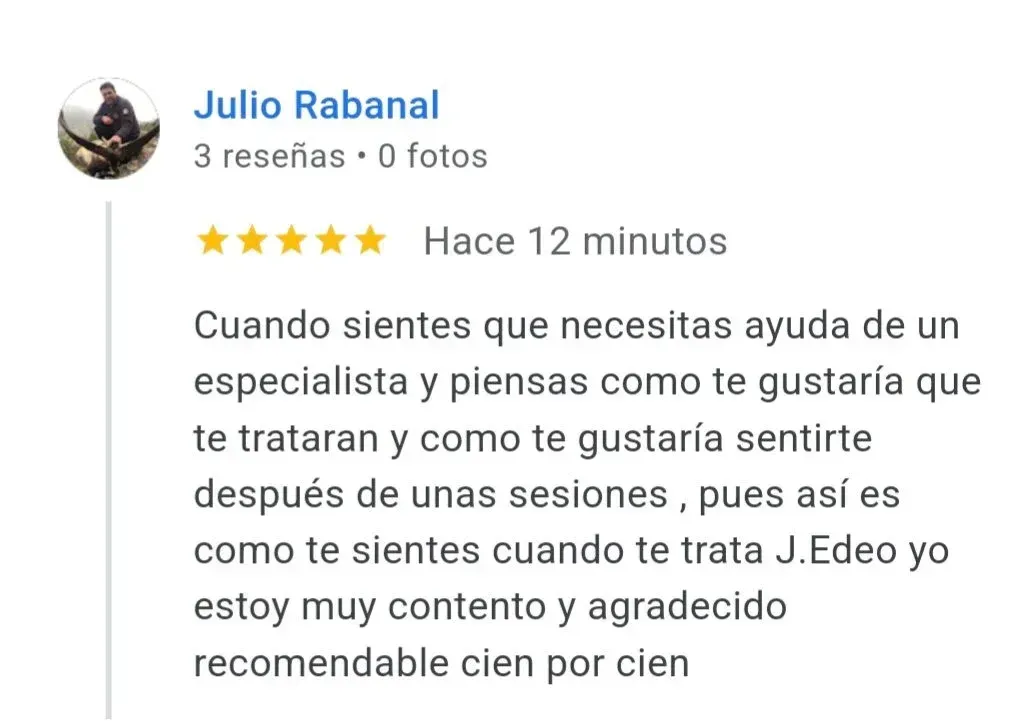 Opinión de Julio Rabanal de psicólogo Online en Google my business