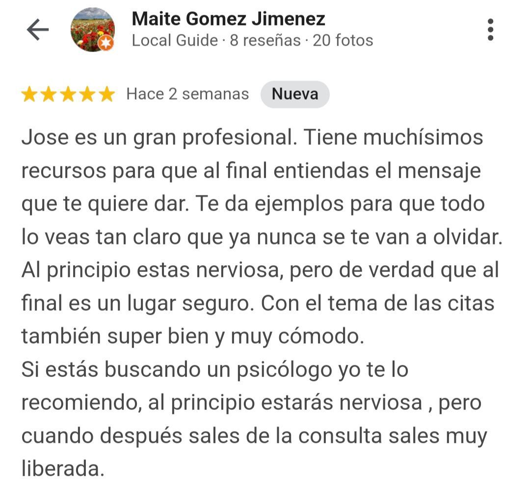 Opinión de Maite de psicólogo en Castellón en Google my business