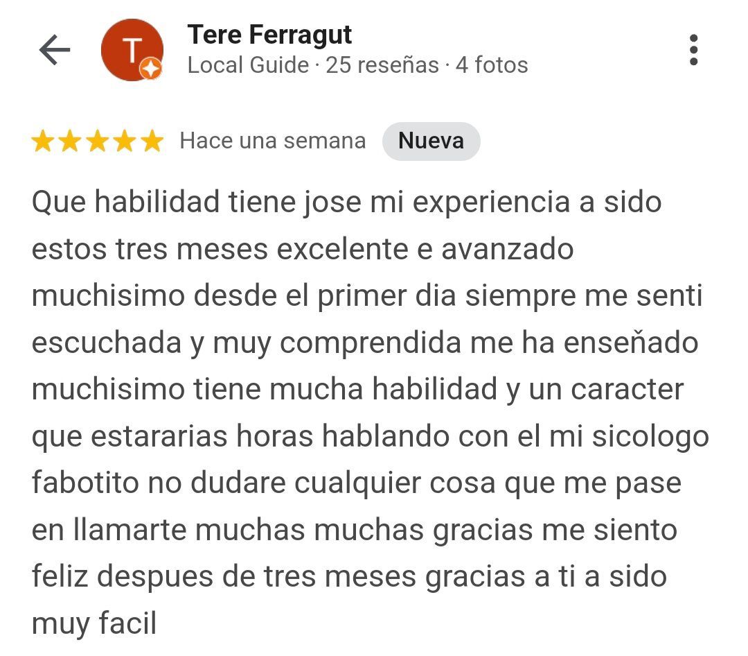 Opinión de Tere Ferragut de psicólogo en Castellón en Google my business