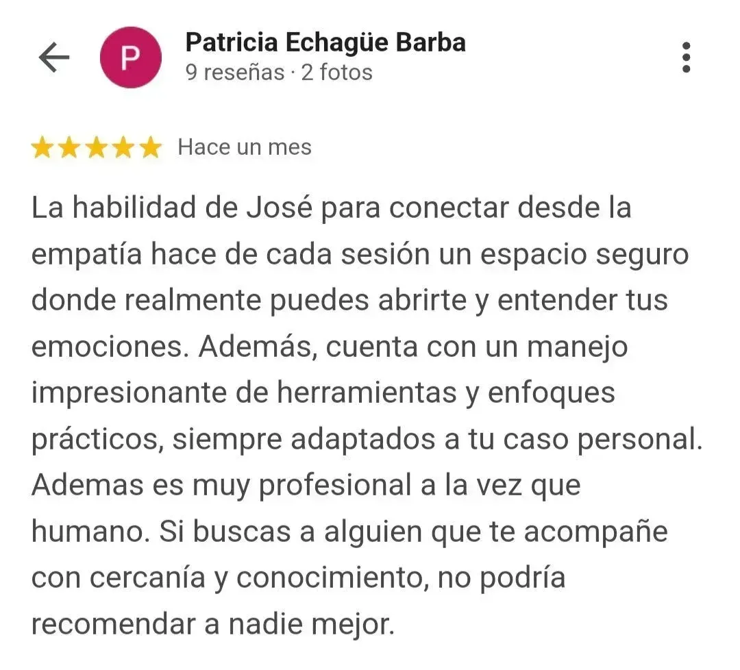 Opinión de Patricia Echague de Psicólogo Online en Google my business