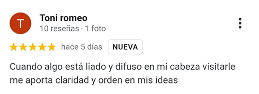 Opinión de Toni de psicólogo en Castellón especializado en Coaching en Google my business