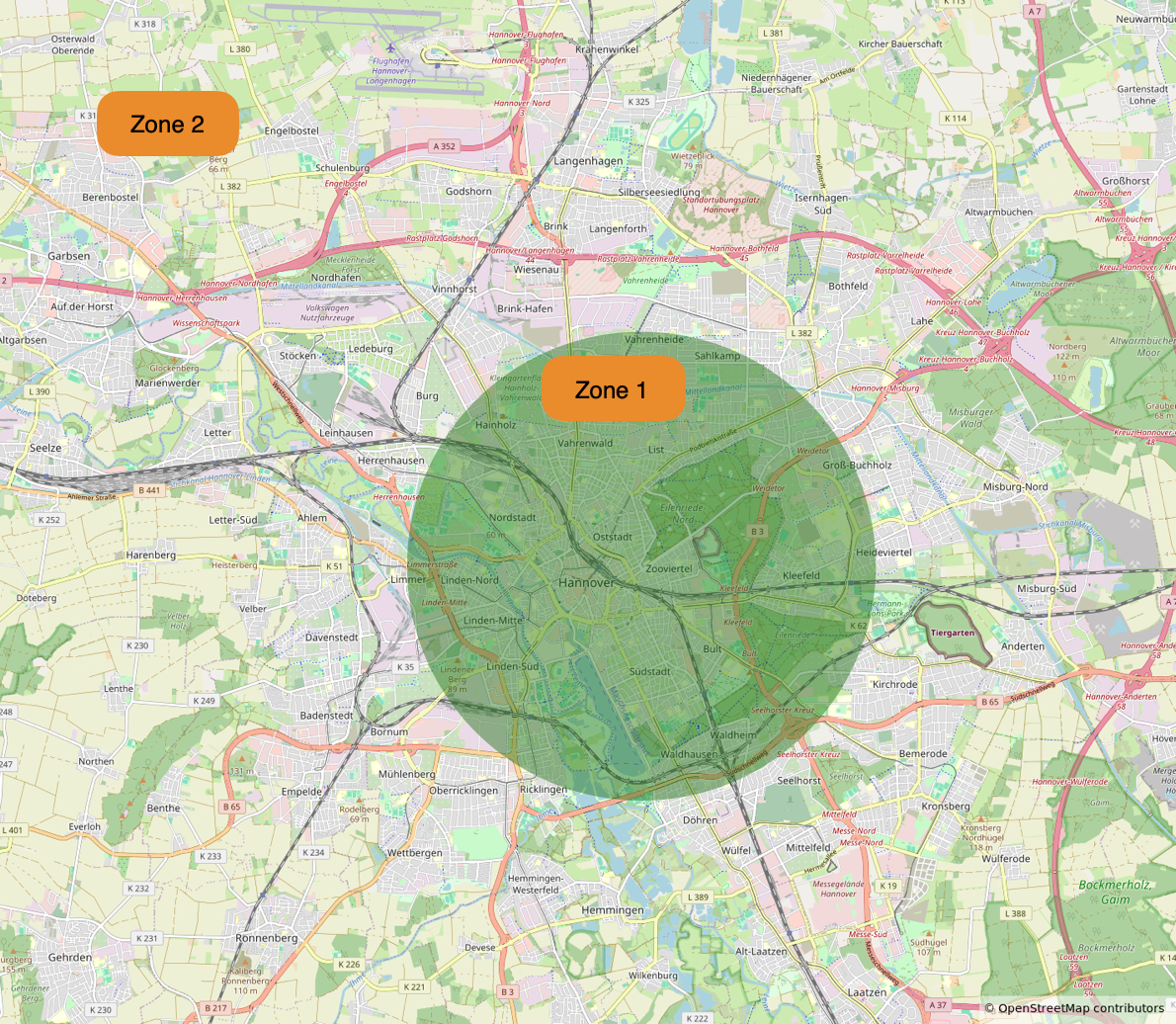 Zonenbereiche Hannover Übersicht der Zonen in Hannover