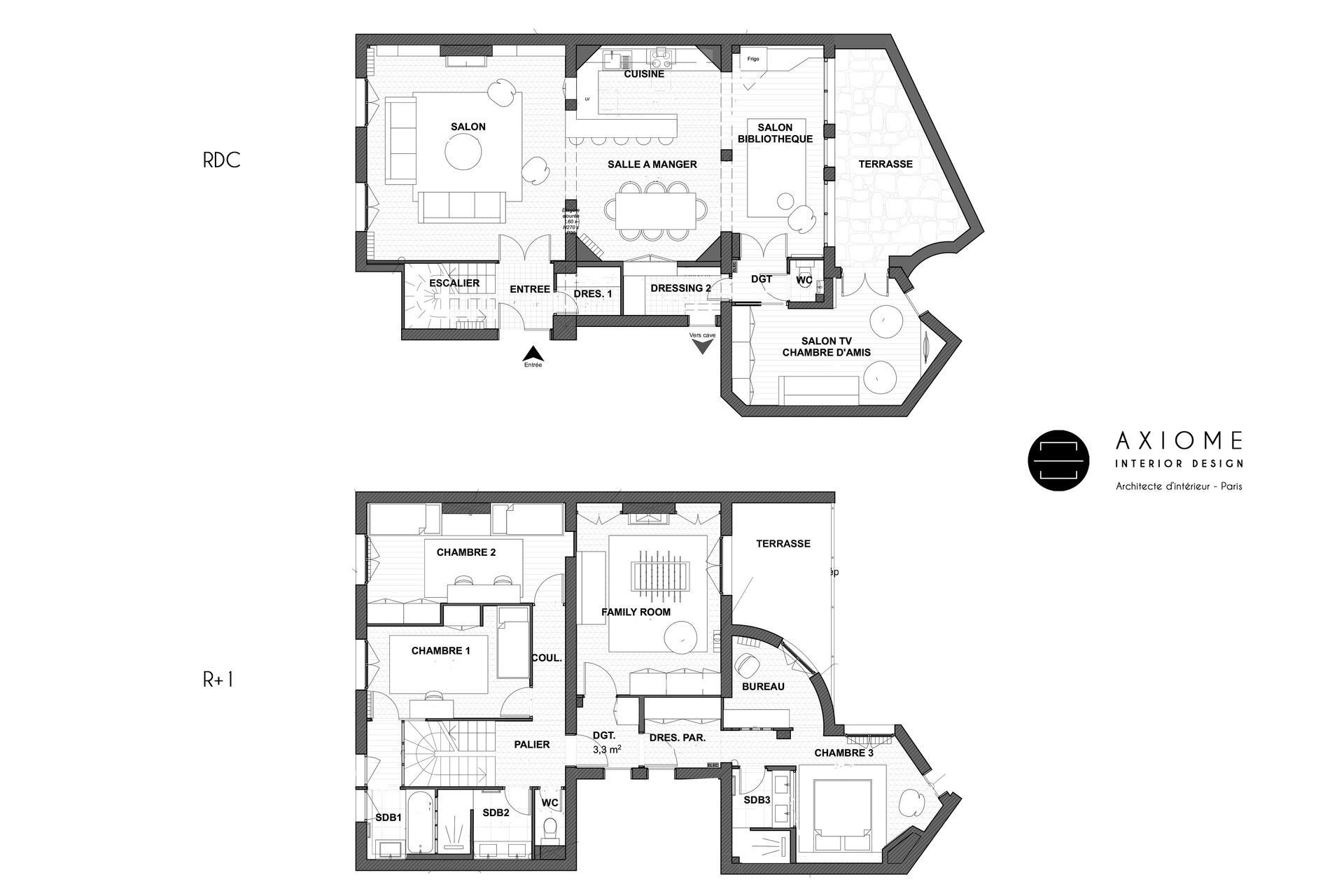 AXIOME Interior Design, architecte d'intérieur Paris, appartement haussmannien, plan après