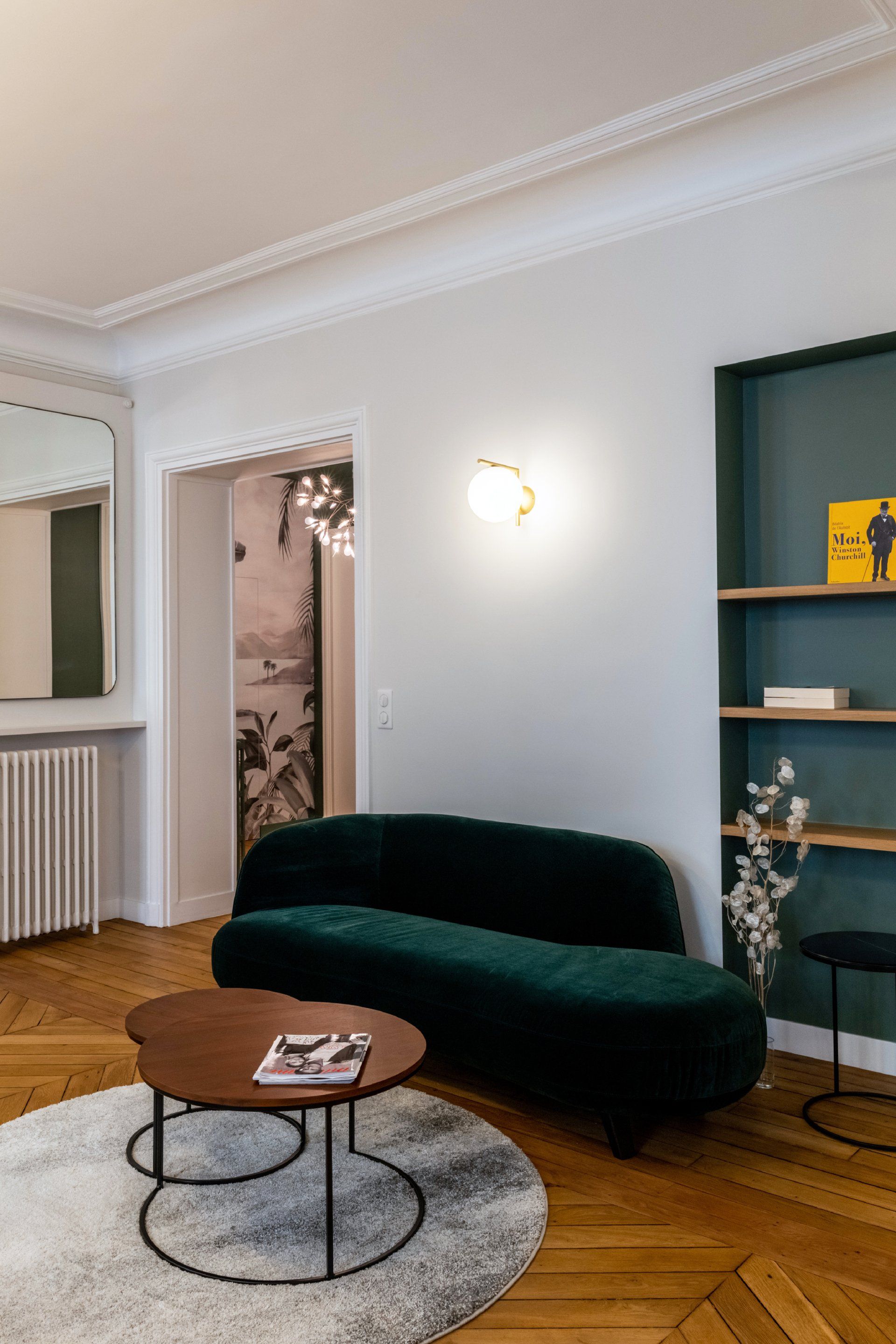 AXIOME Interior Design, architecte d'intérieur paris, Luxembourg, séjour, canapé, hampe, bibliothèque