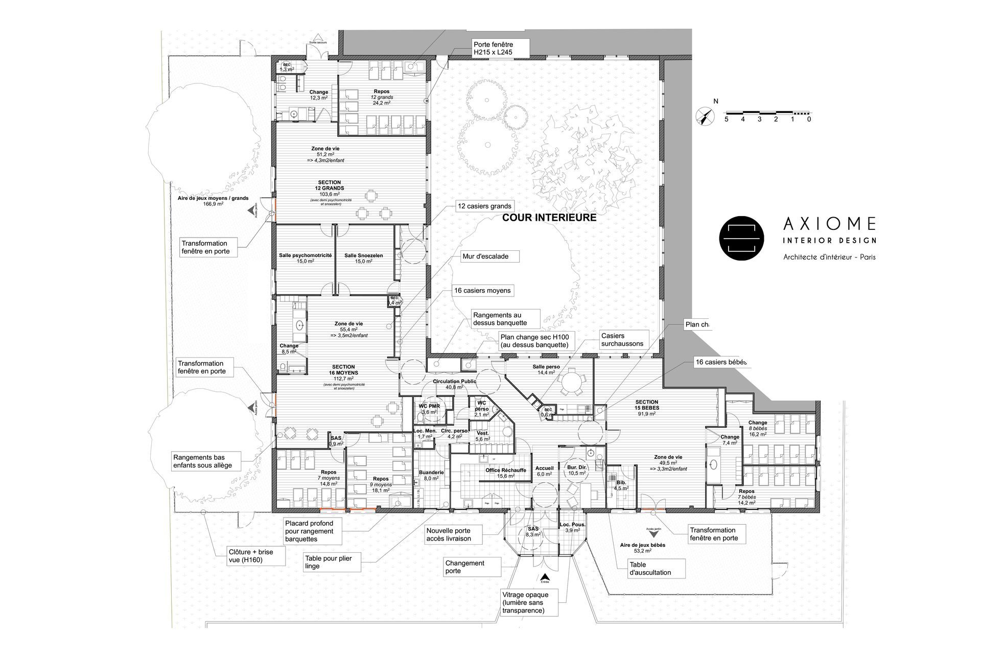 AXIOME Interior Design, architecte d'intérieur Paris, crèches, plan après