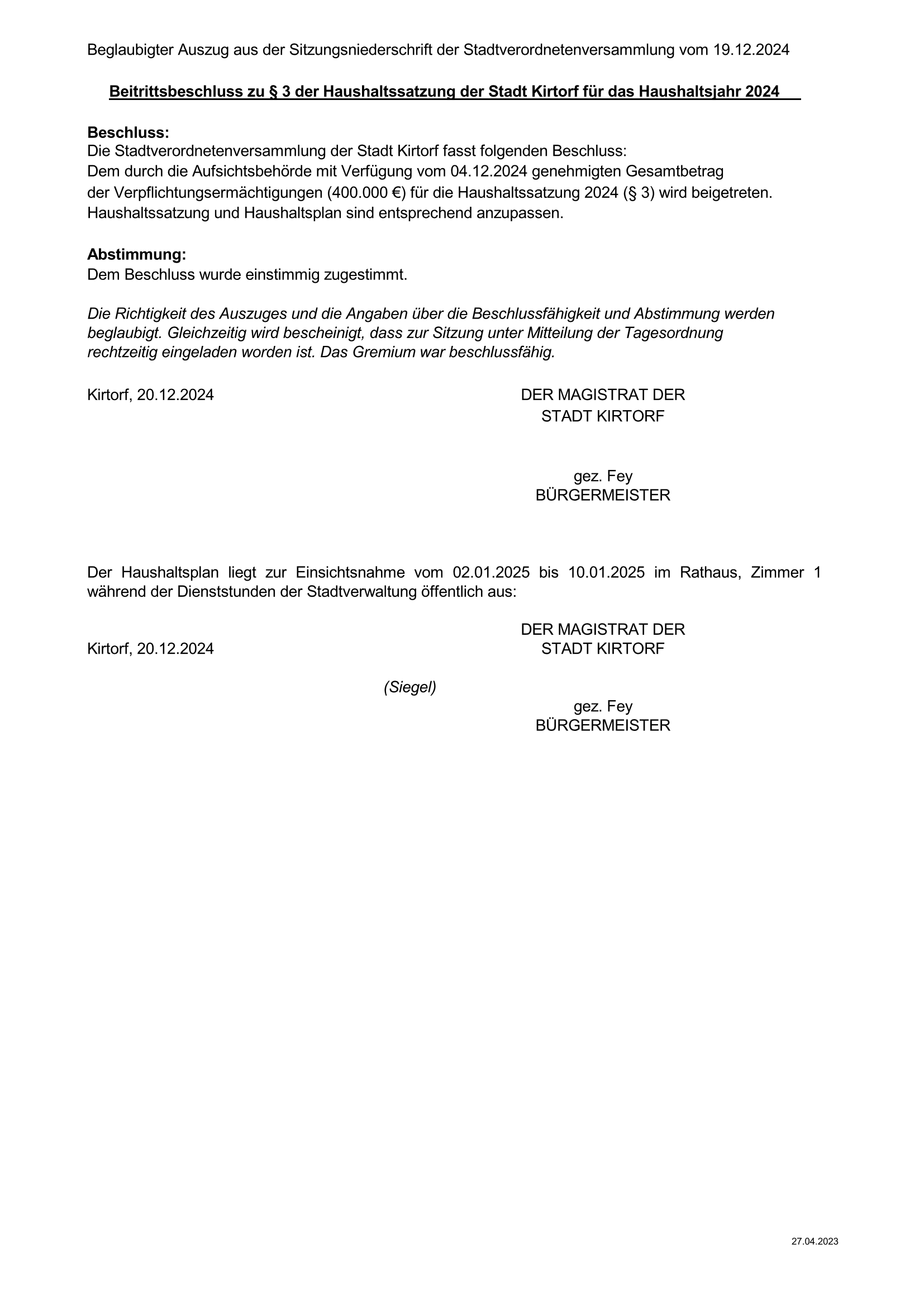 Haushaltssatzung Stadt Kirtorf 2024 Seite 4