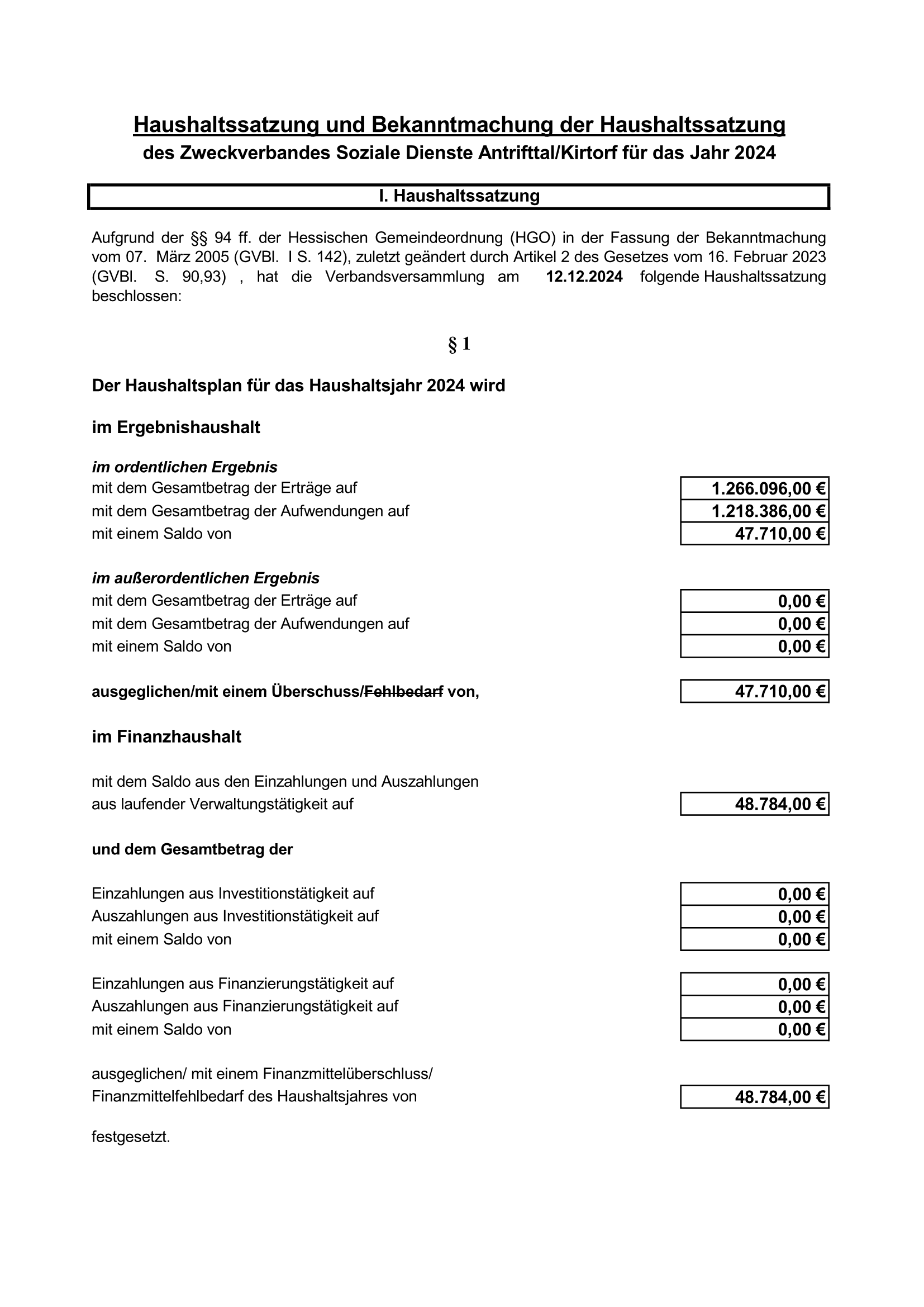Haushaltssatzung ZSD 2024 Seite 1