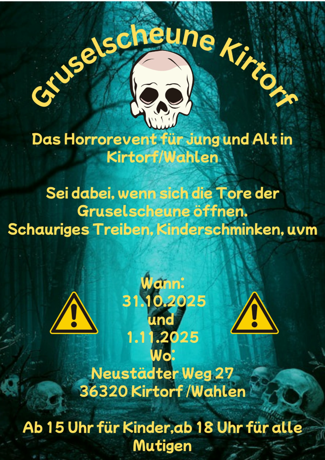Gruselscheune Kirtorf 31.10 u. 01.11.25 Gruselscheune Kirtorf 31.10 u. 01.11.25