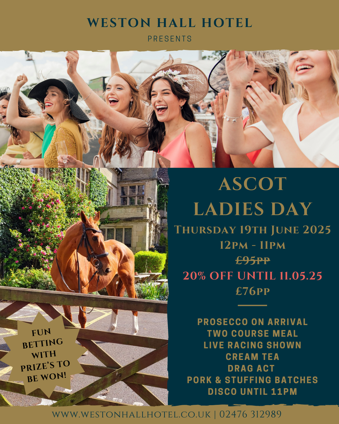 Ascot Ladies Day celebration in Warwickshire, near Leicestershire border.