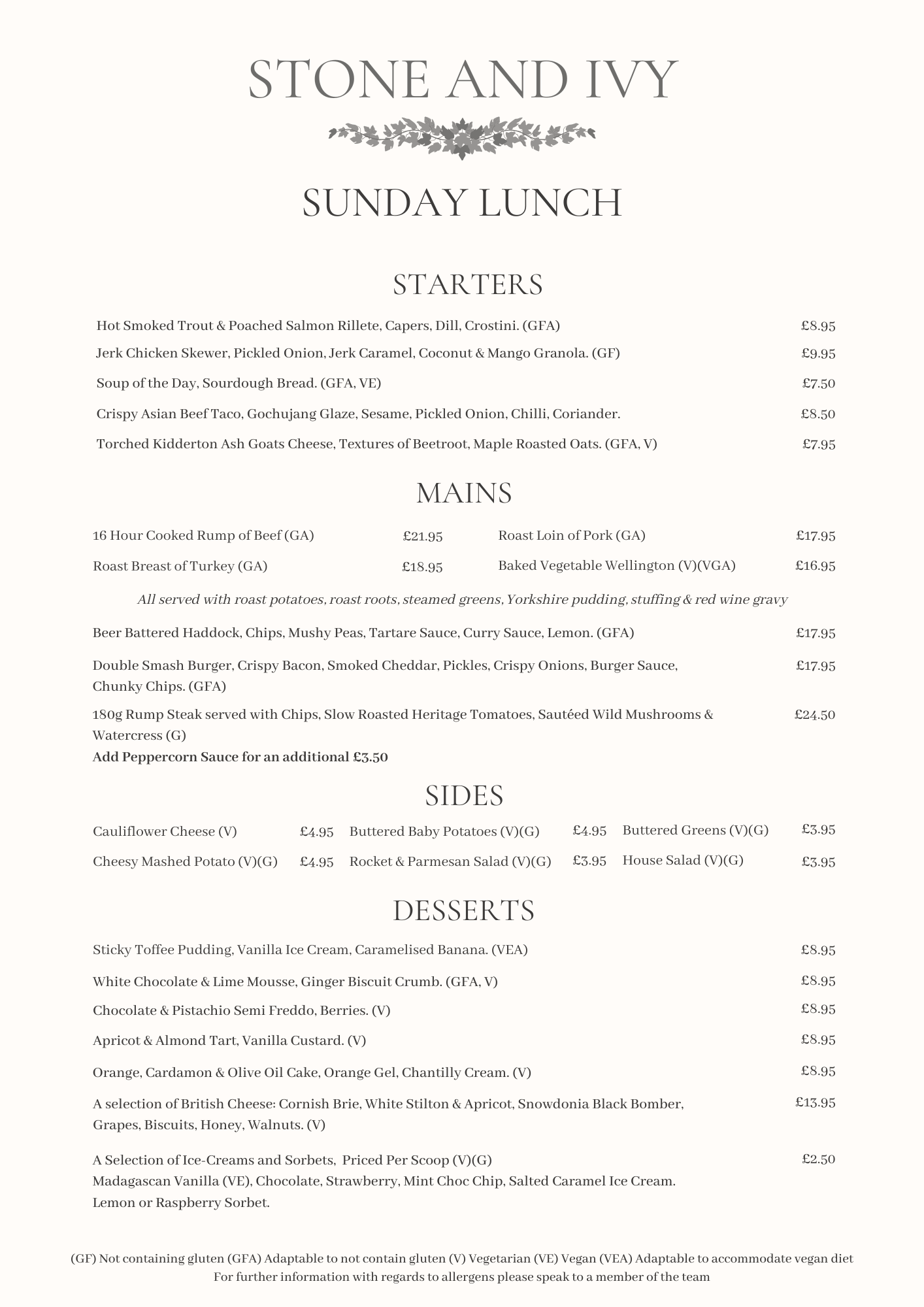 Stone & Ivy Restaurant near Nuneaton & Coventry, Warwickshire. British Cuisine.