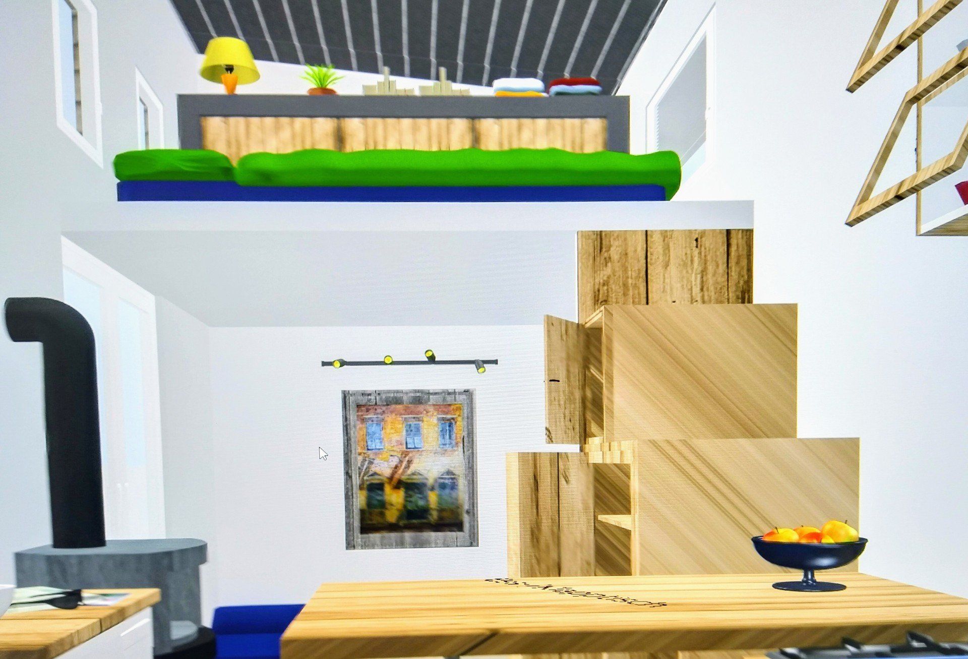 CAD, Innenansicht von Küche zum Loft