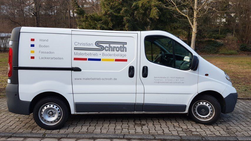 Folienplott für Fahrzeug der Firma Maler Schroth in Busenbach.