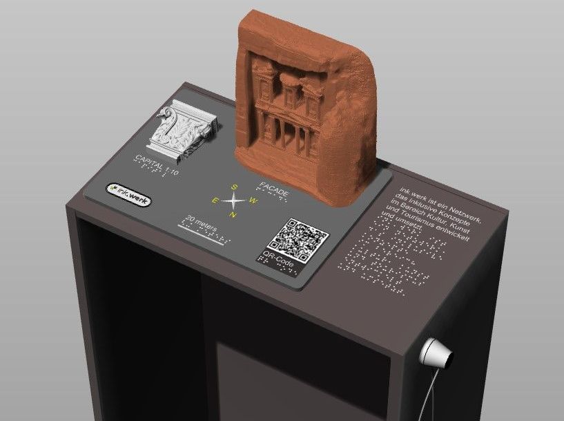 Gesamtansicht einer Taststation, inklusive Podest und Einhandhörer für Audiotechnik