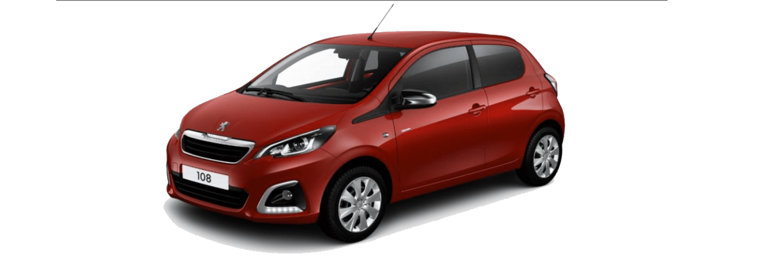 Configurator image of a Peugeot 108 finished in Red