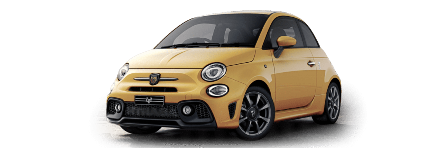 Configurator image of an Abarth 595 finished in yellow