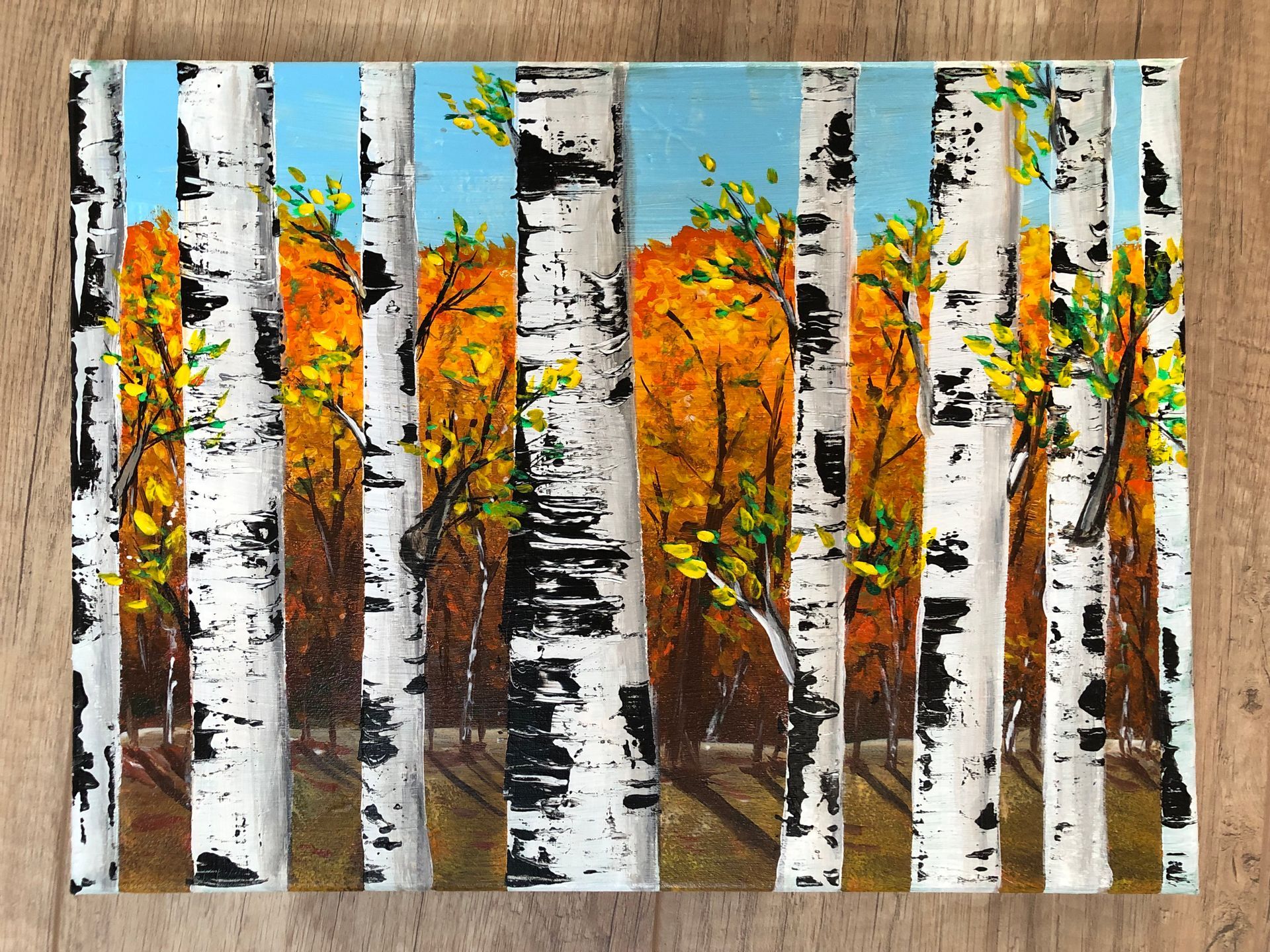Kreativkurs für Teenis ab 13 und Erwachsene fambinis Friedrichsdorf, Kunst-querbeet Malkurs Herbstwald Acryl auf Leinwand