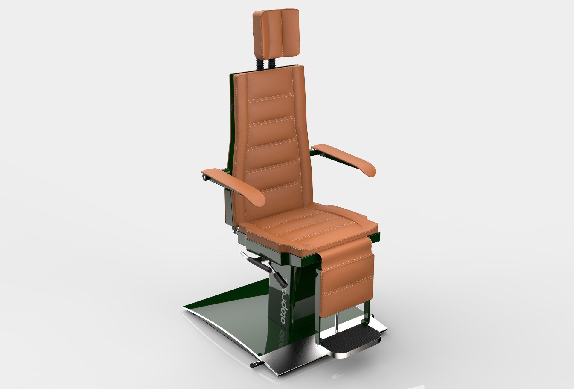 Rendering SIT 4 with decorative stitching upholstery in cognac and moss green lacquer finish