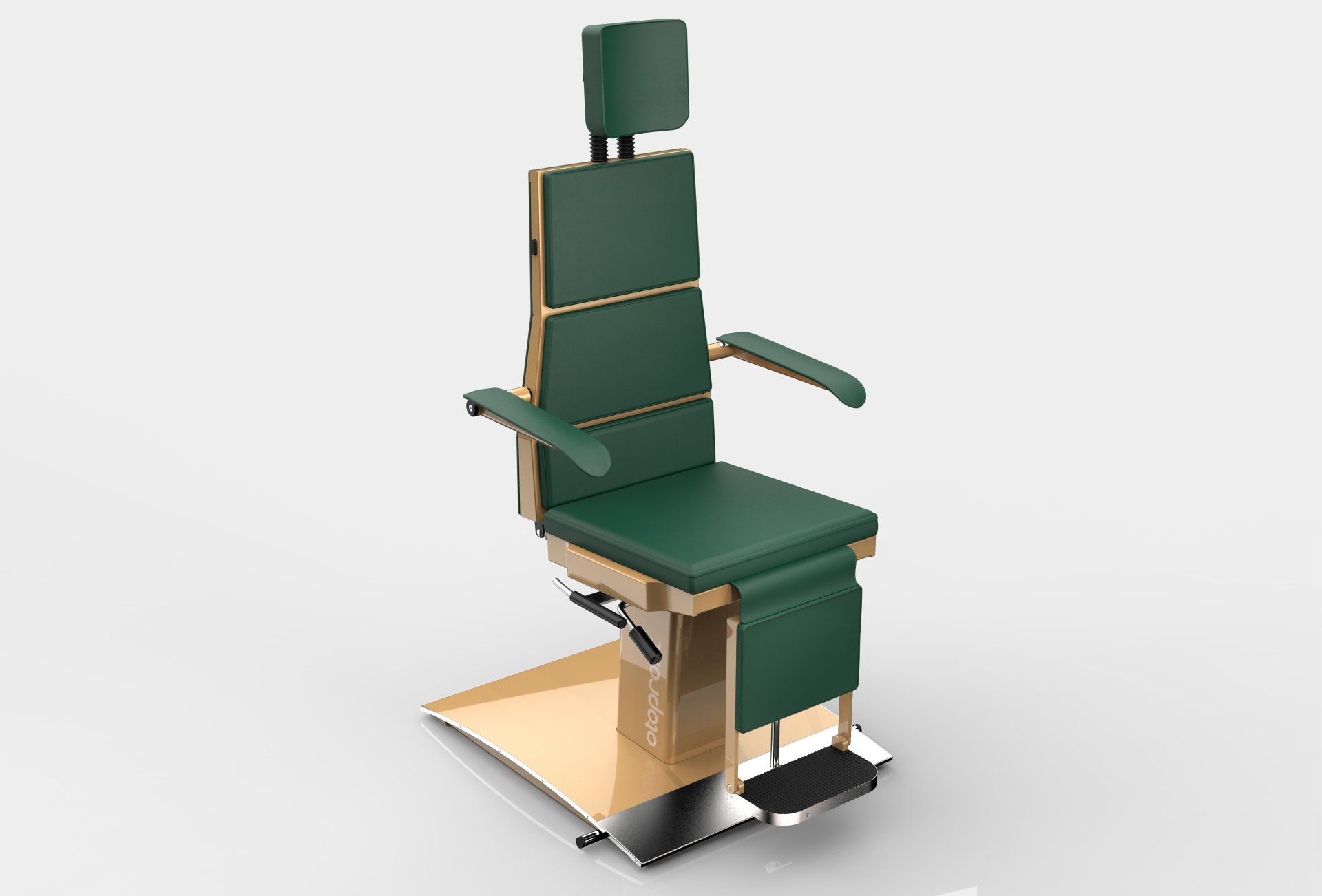 Rendering SIT 4 with soft pad cushion upholstery in moss green and gold lacquer finish