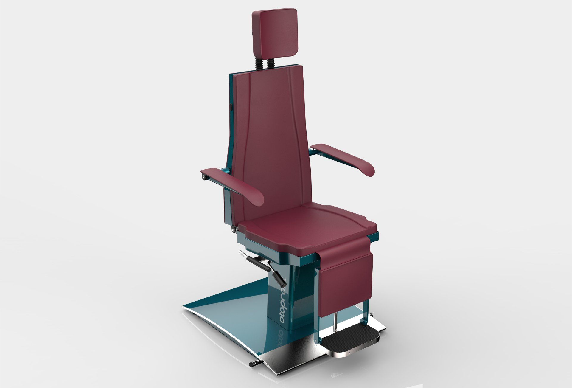 Rendering SIT 4 with smooth upholstery in wine red and dark turquoise green lacquering