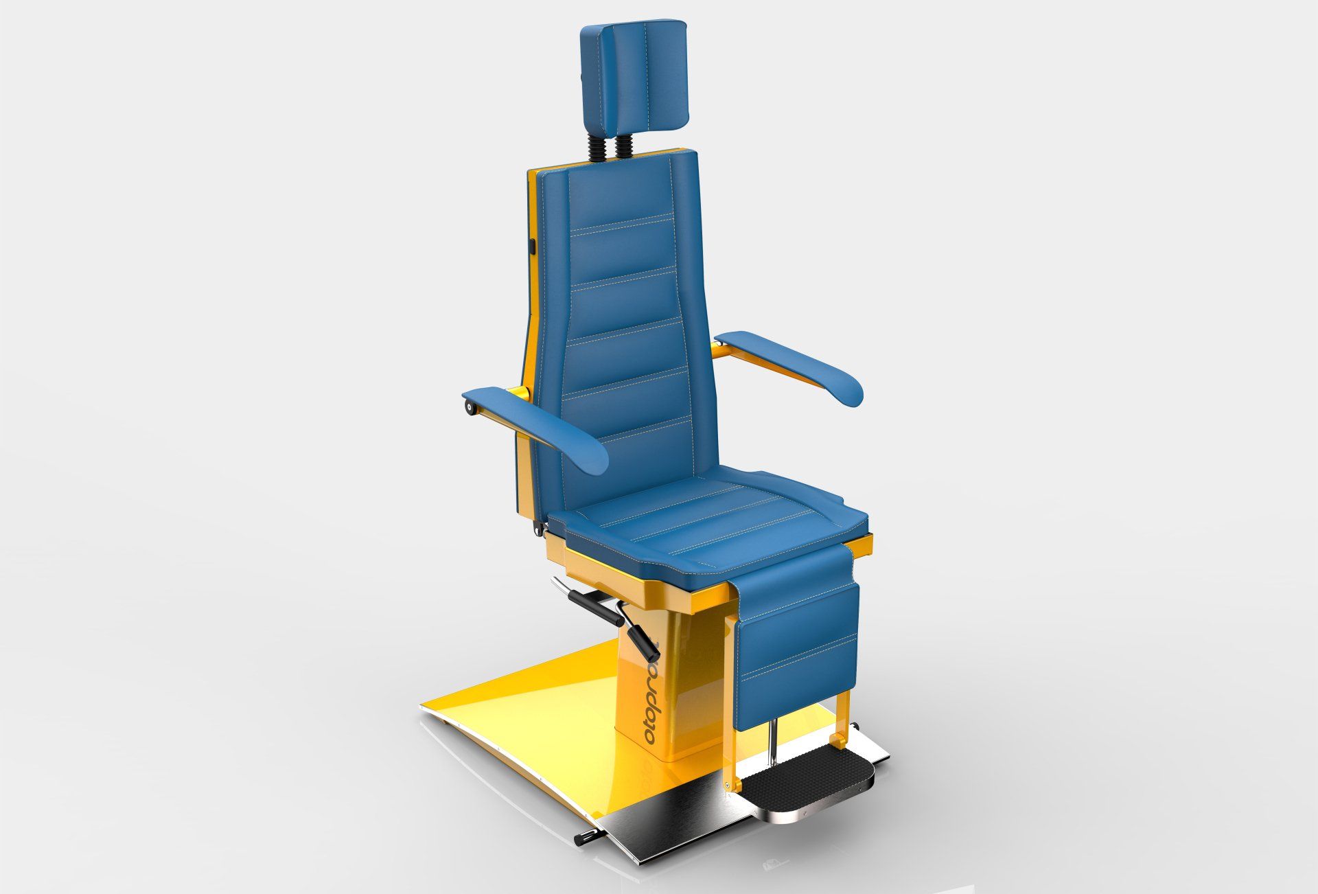 Rendering SIT 4 with decorative stitching upholstery in blue and yellow lacquering