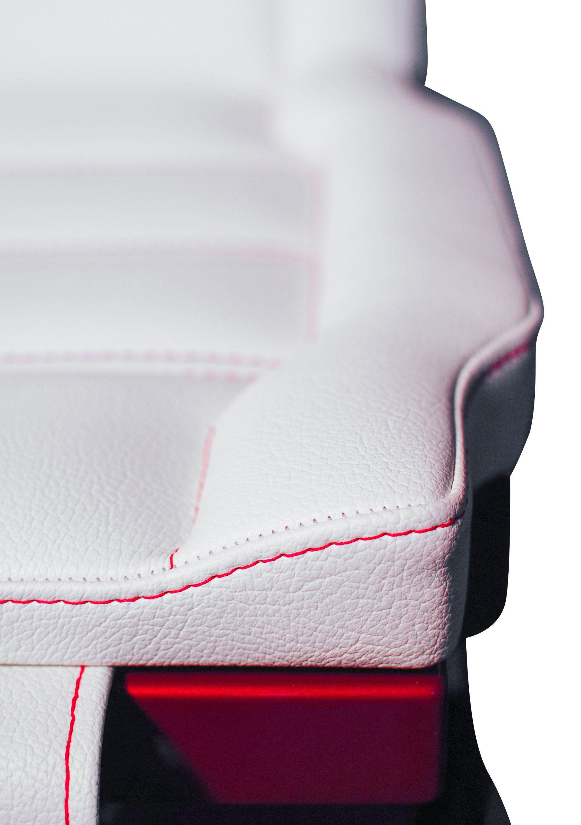 Detail cut-out white decorative stitching upholstery with red decorative stitching