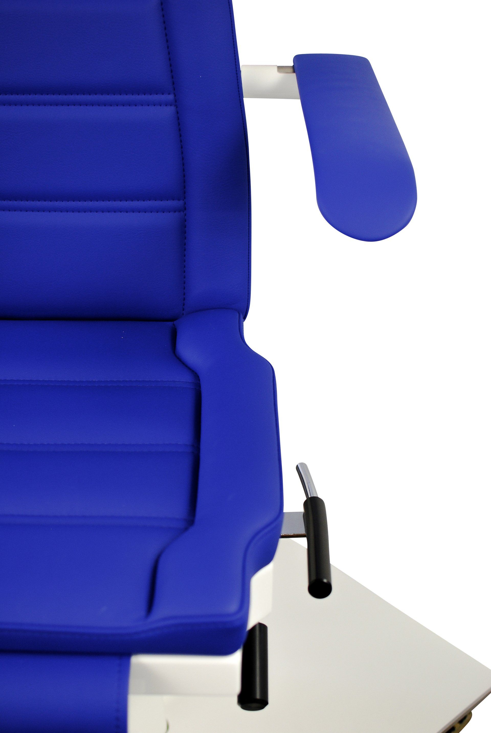 Detail cut-out blue decorative stitching upholstery Cut-out seat and lever for position change