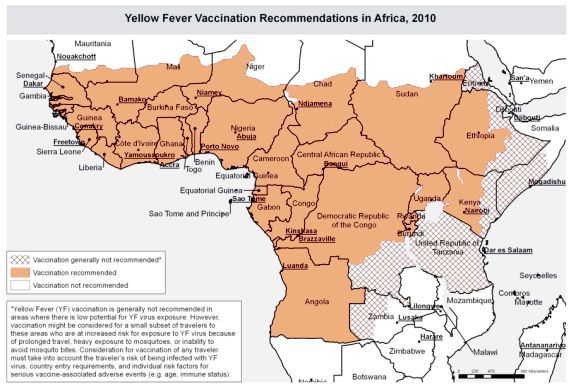 Landkarte zu: Yellow-Fever-Vaccination_Afrika_2010