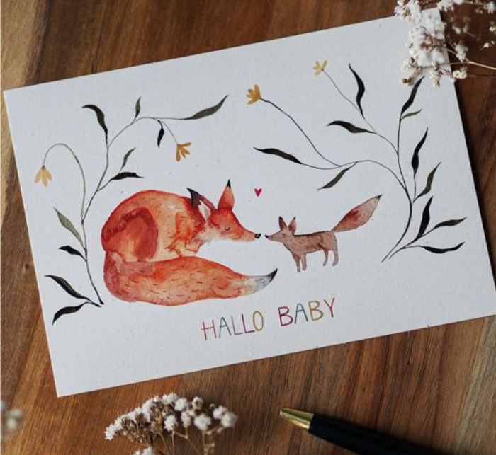 Hallo Baby Postkarte Fuchs