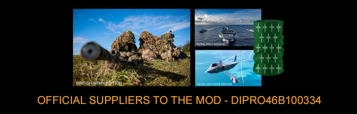 Official MOD multifunctional headwear collection. RAF, British Army. Royal Navy. Snoods, buffs headwear