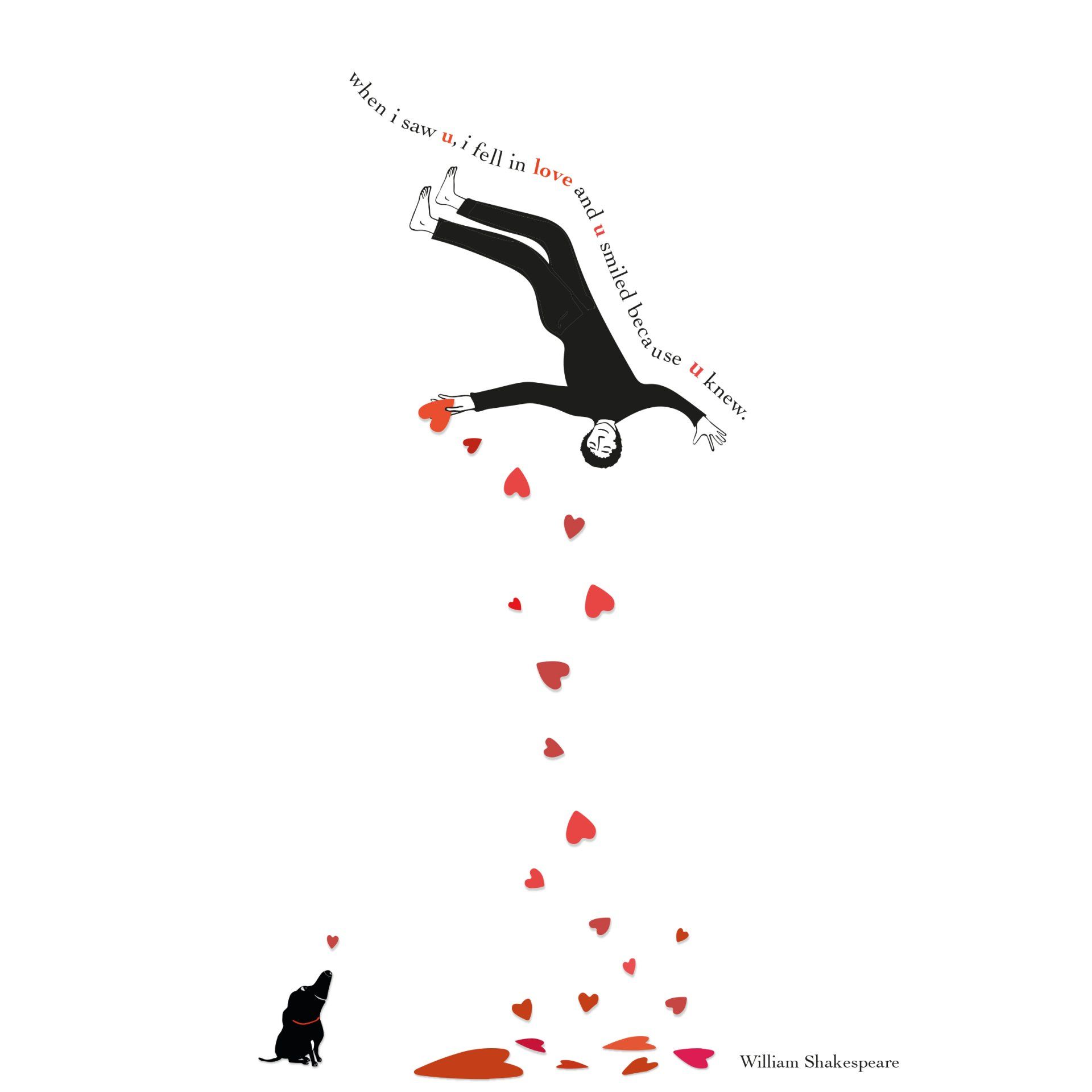 Zitatkarte, Spruchkarte, Liebeskarte, When I saw you, I fell in love with you and you smiled because you knew, LIebeskarte mit Illustration, Herzenkarte mit Spruch