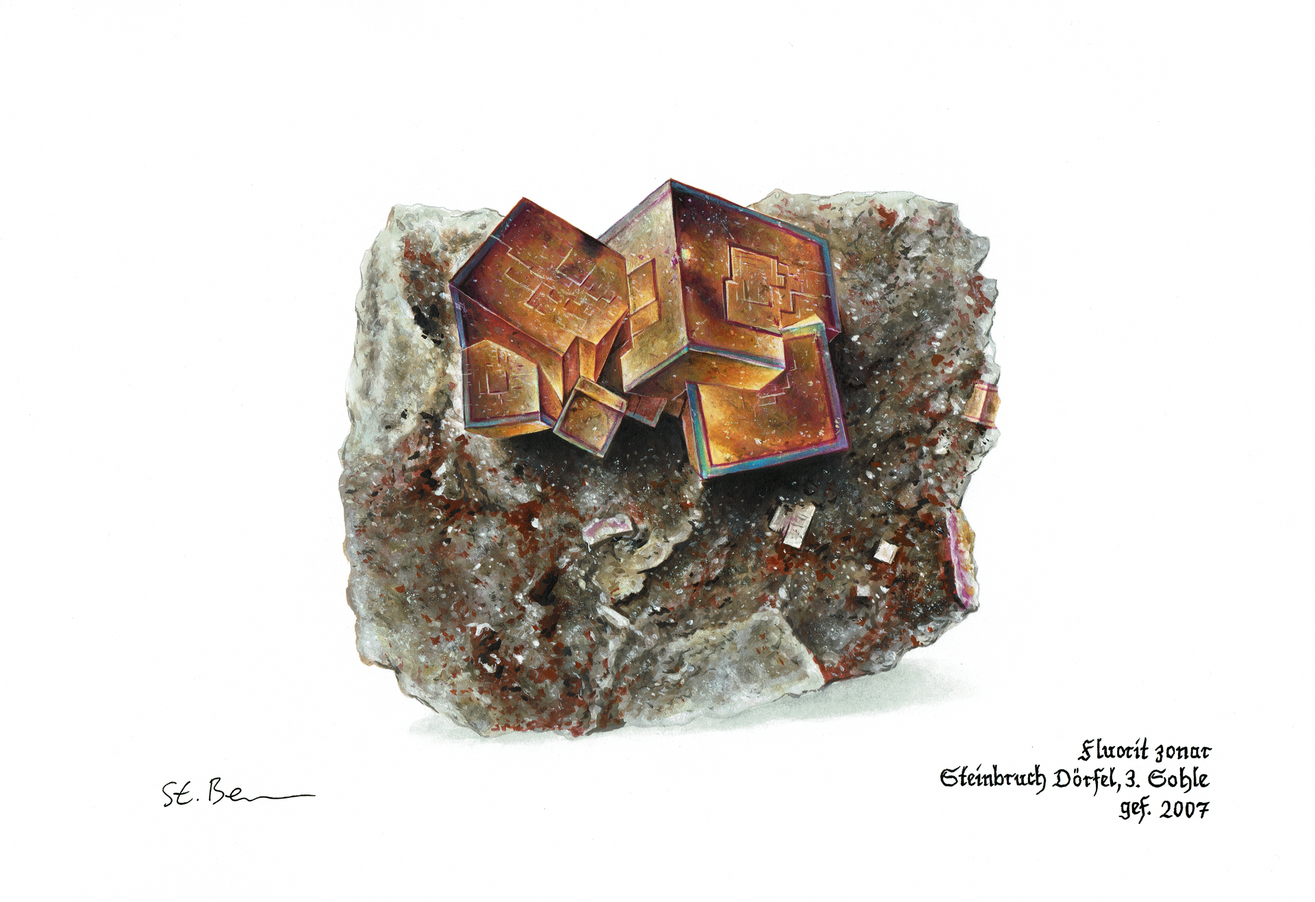 Fluorit Sachsen gemalt Mineralien Malereien