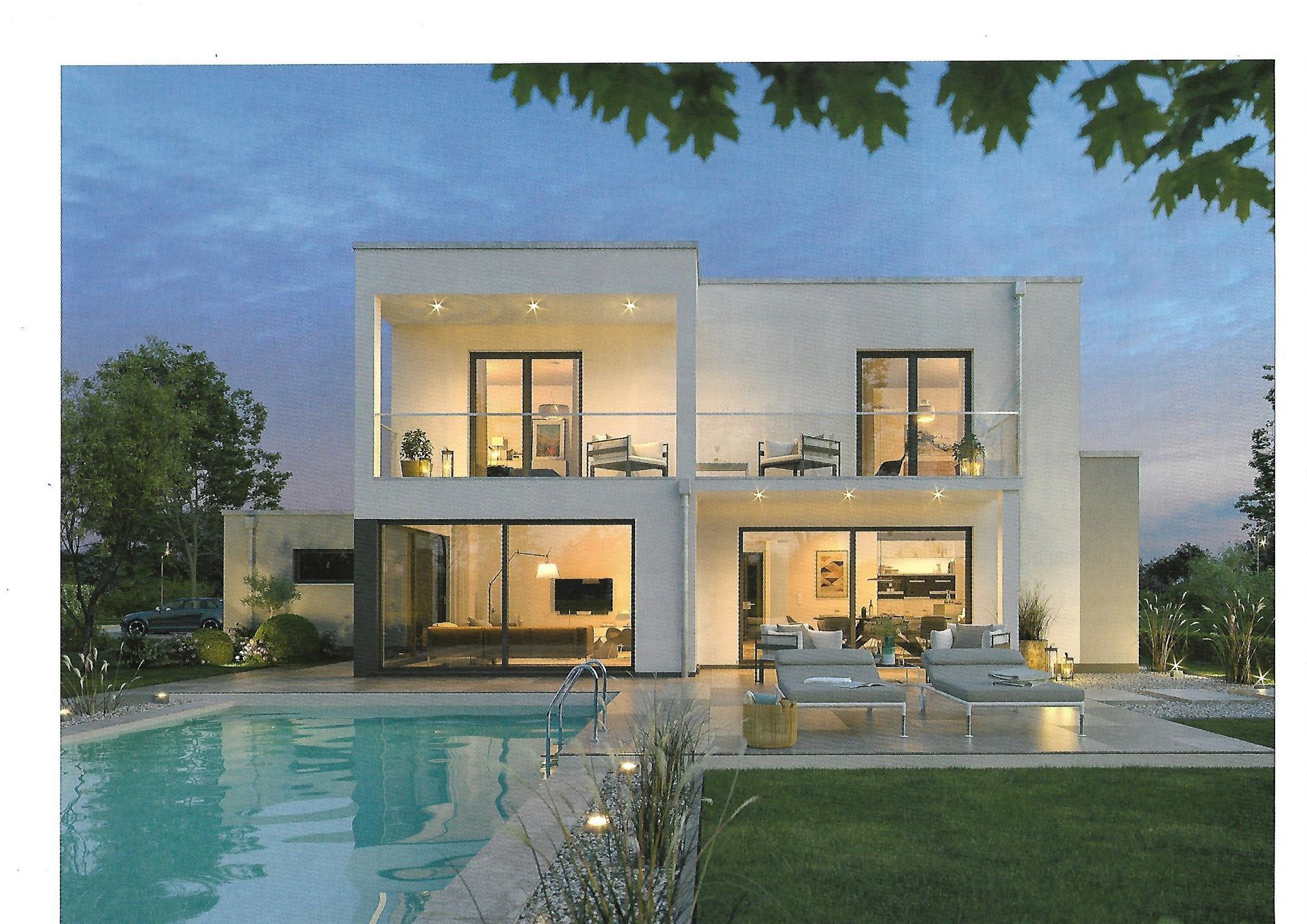 Auf dem Bauplatz können Sie ein wunderschönes Haus im Bauhausstil erstellen