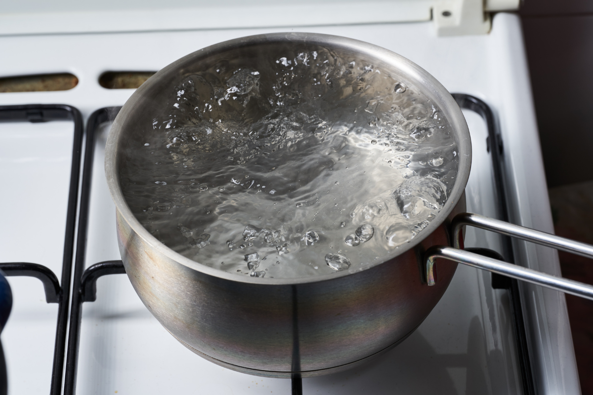 Pot of boiling water on gas range