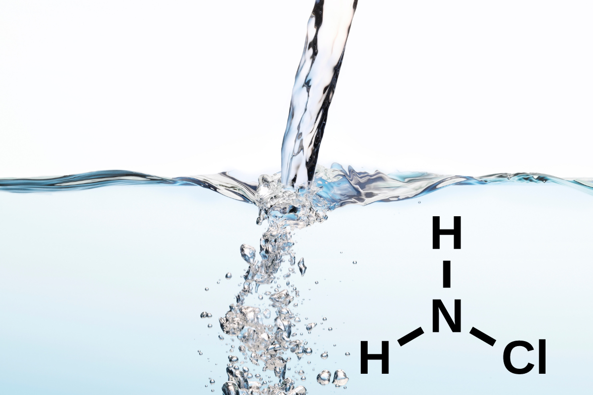 Stream of water with chemical formula for monochloramine