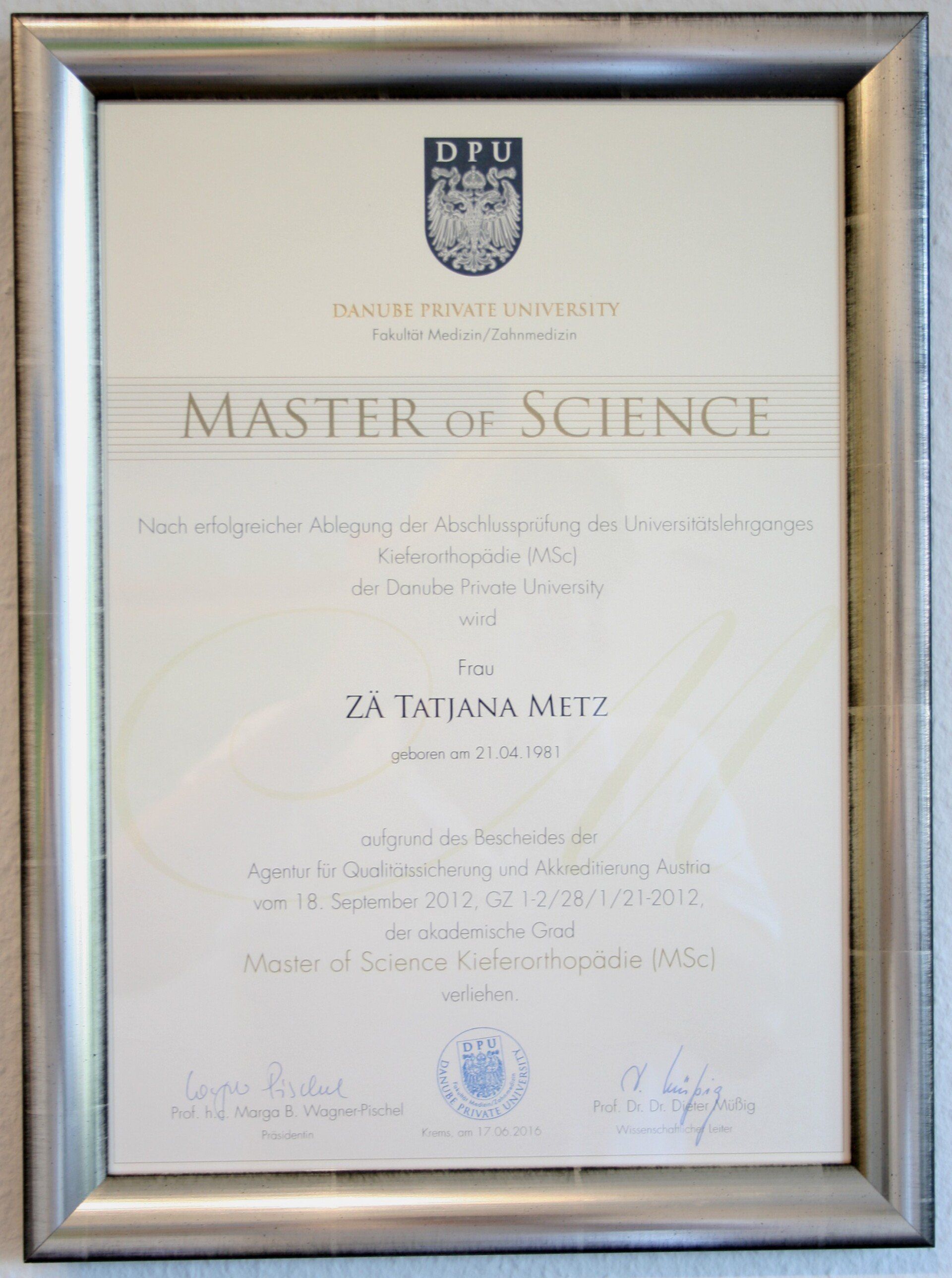 Zahnärztin Tatjana Metz - Master of Science Kieferorthopädie