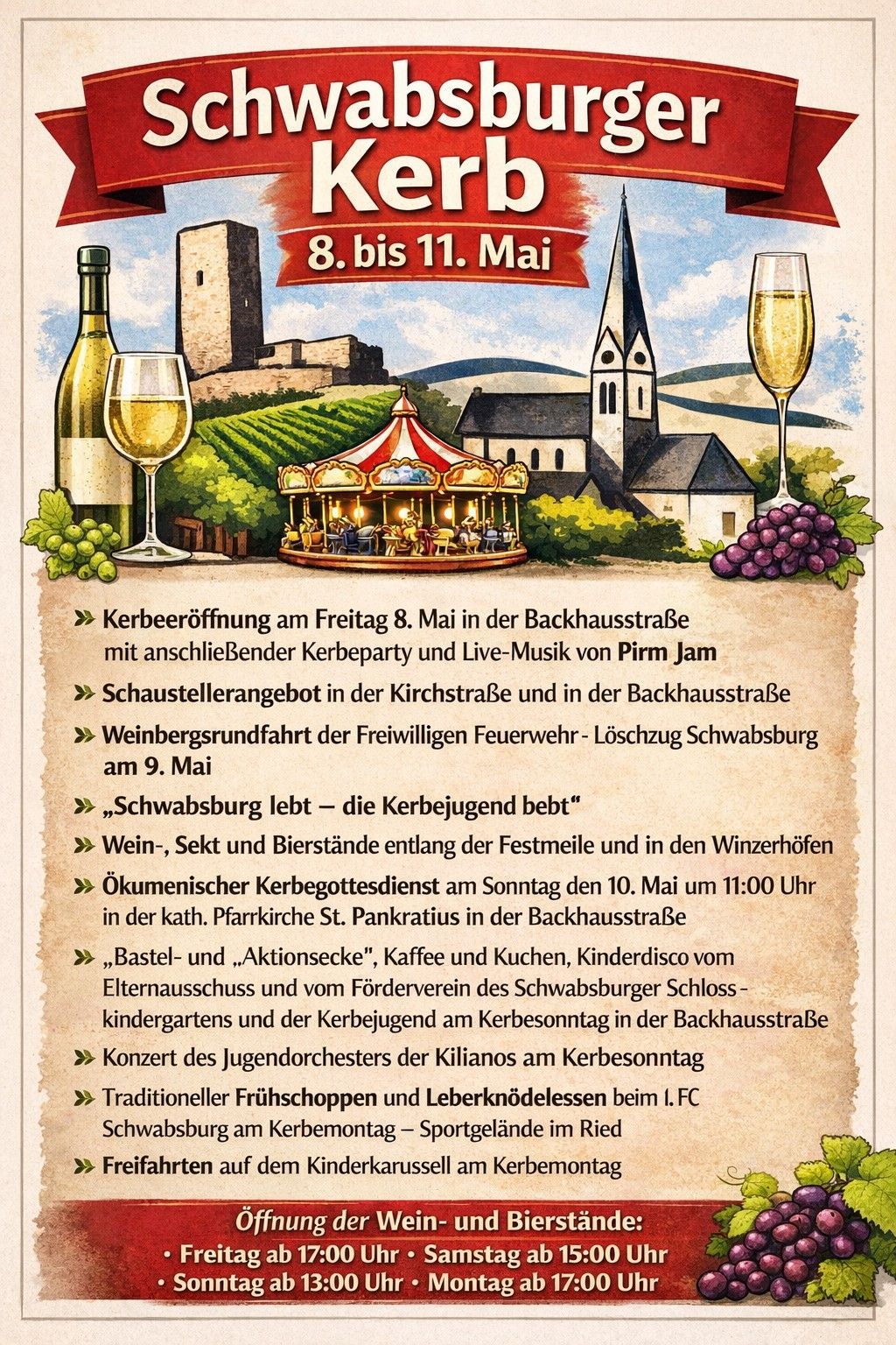 Plakat mit Programmauszügen zur Schwabsburger Kerb 2026 Plakat mit Programmauszügen zur Schwabsburger Kerb 2026
