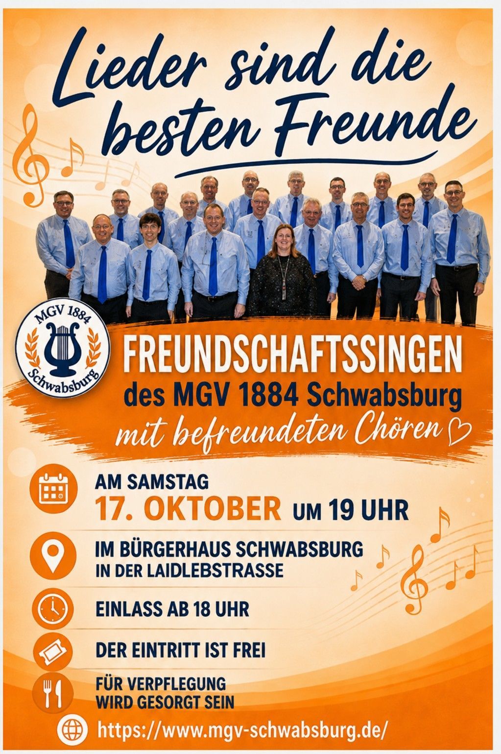 Plakat zur Ankündigung des MGV Freundschaftssingen am 17. Oktober 2026