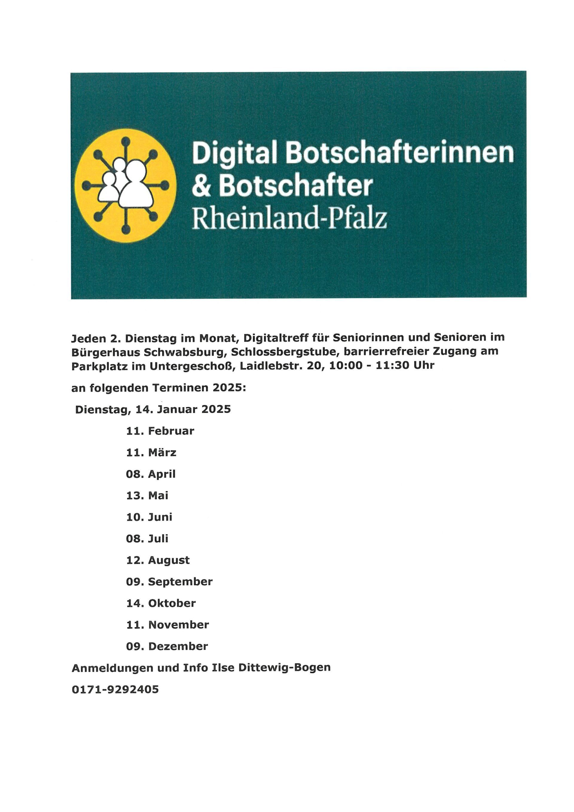 Flyer Digital Botschafterinnen & Botschafter Rheinland-Pfalz mit Terminen Flyer Digital Botschafterinnen
& Botschafter Rheinland-Pfalz mit Terminen