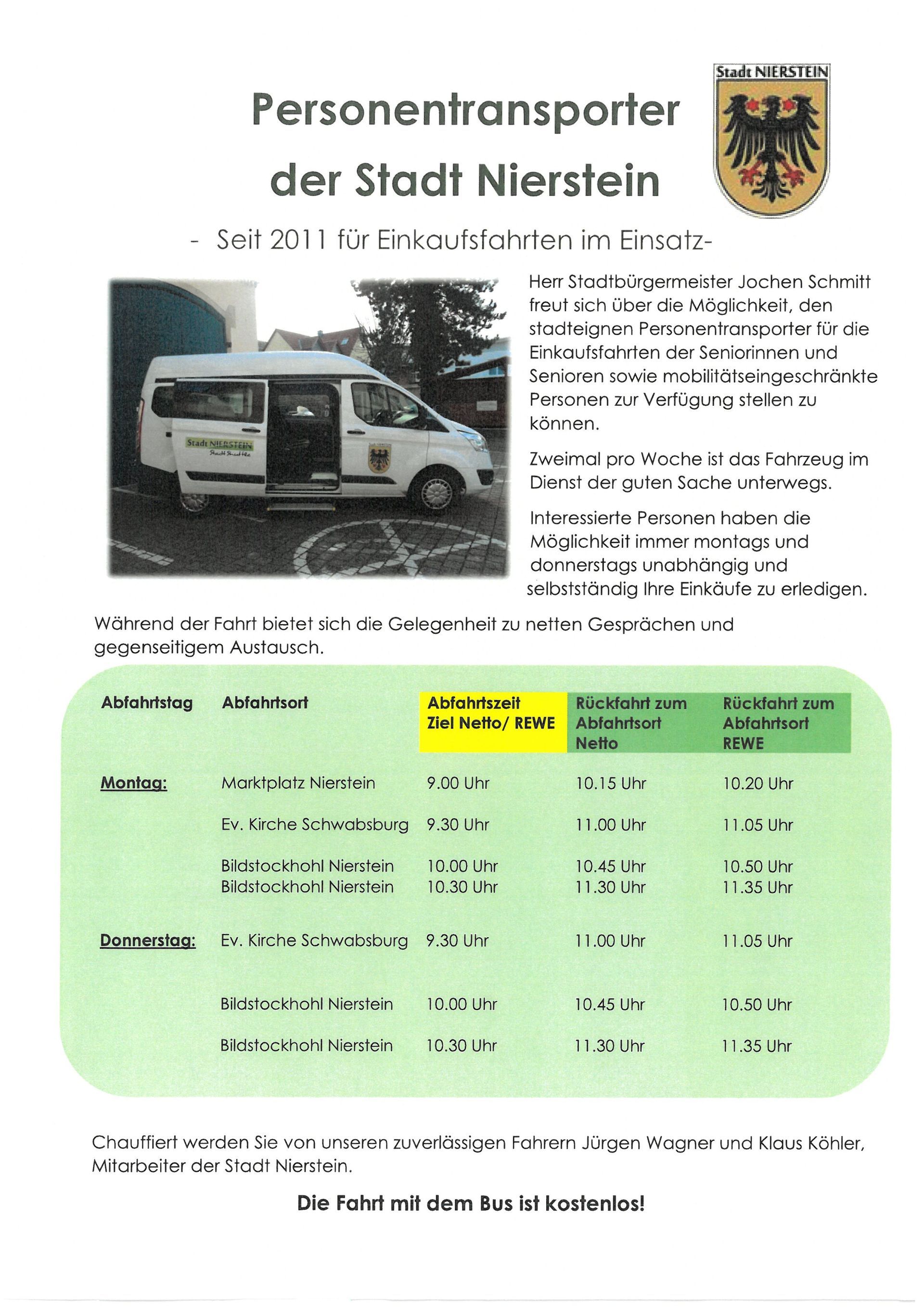 Die Fahrtzeiten des Einkaufsbusses sind hier aufgeführt. Für nähere Informationen rufen Sie im Rathaus unter der Nummer 06133960500 an. Die Fahrtzeiten des Einkaufsbusses sind hier aufgeführt. Für nähere Informationen rufen Sie im Rathaus unter der Nummer 06133960500 an.