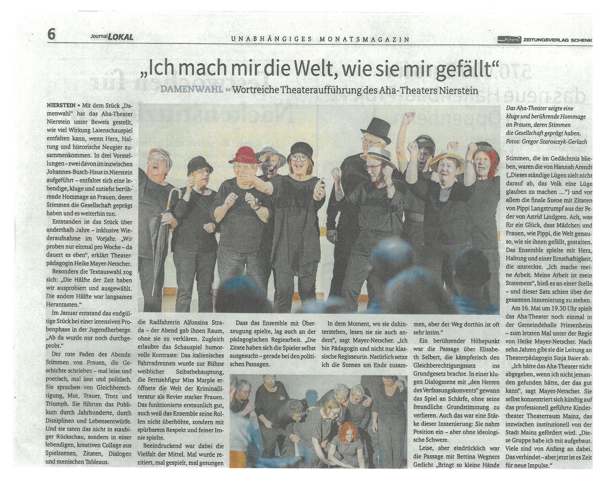 Der Zeitungsartikel beschreibt das Theaterstück des Aha Theaters aus Nierstein Der Zeitungsartikel beschreibt das Theaterstück des Aha Theaters aus Nierstein