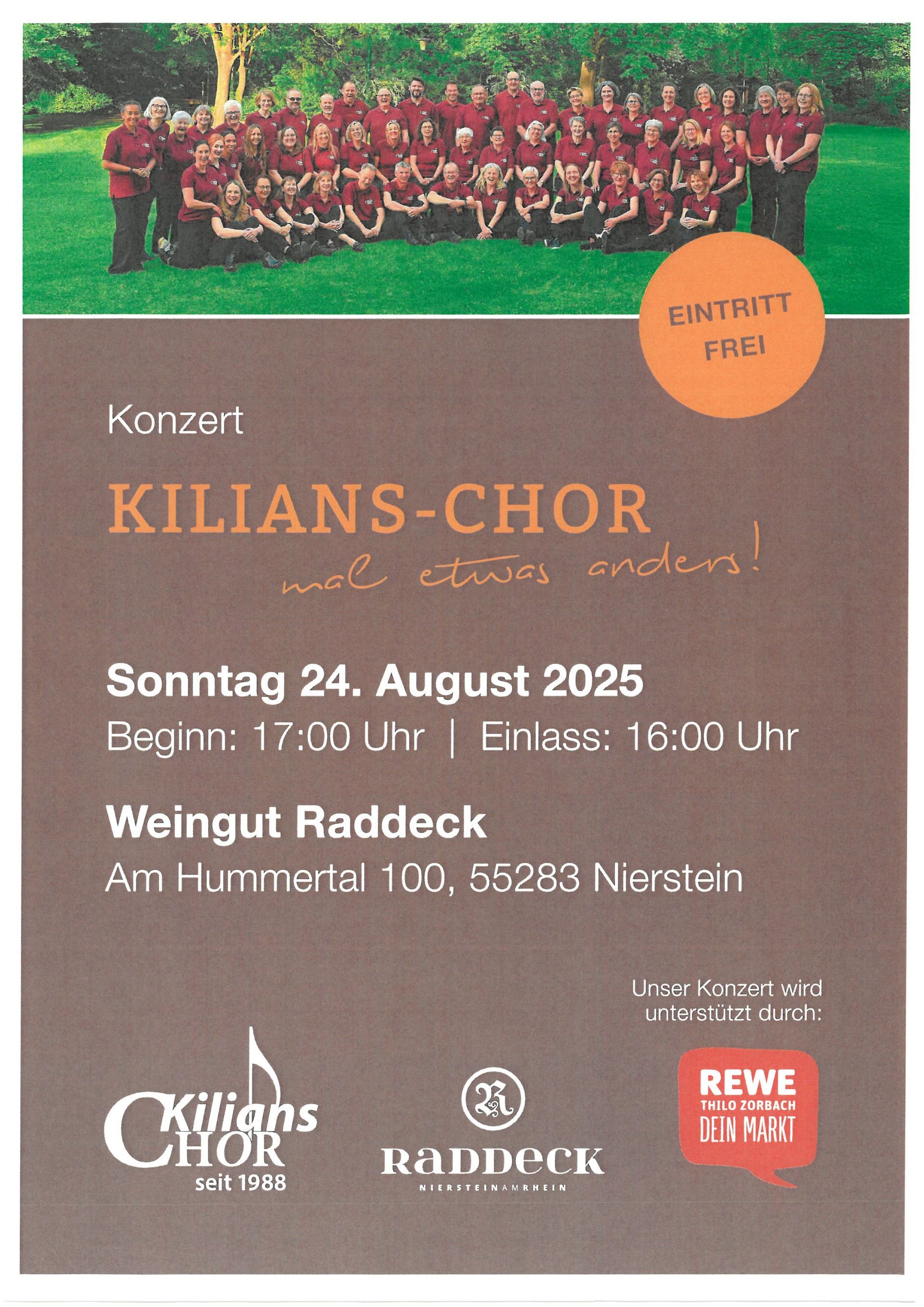 Plakat zur Konzertankündigung vom Kilians-Chor Nierstein an 24. August Plakat zur Konzertankündigung vom Kilians-Chor Nierstein an 24. August