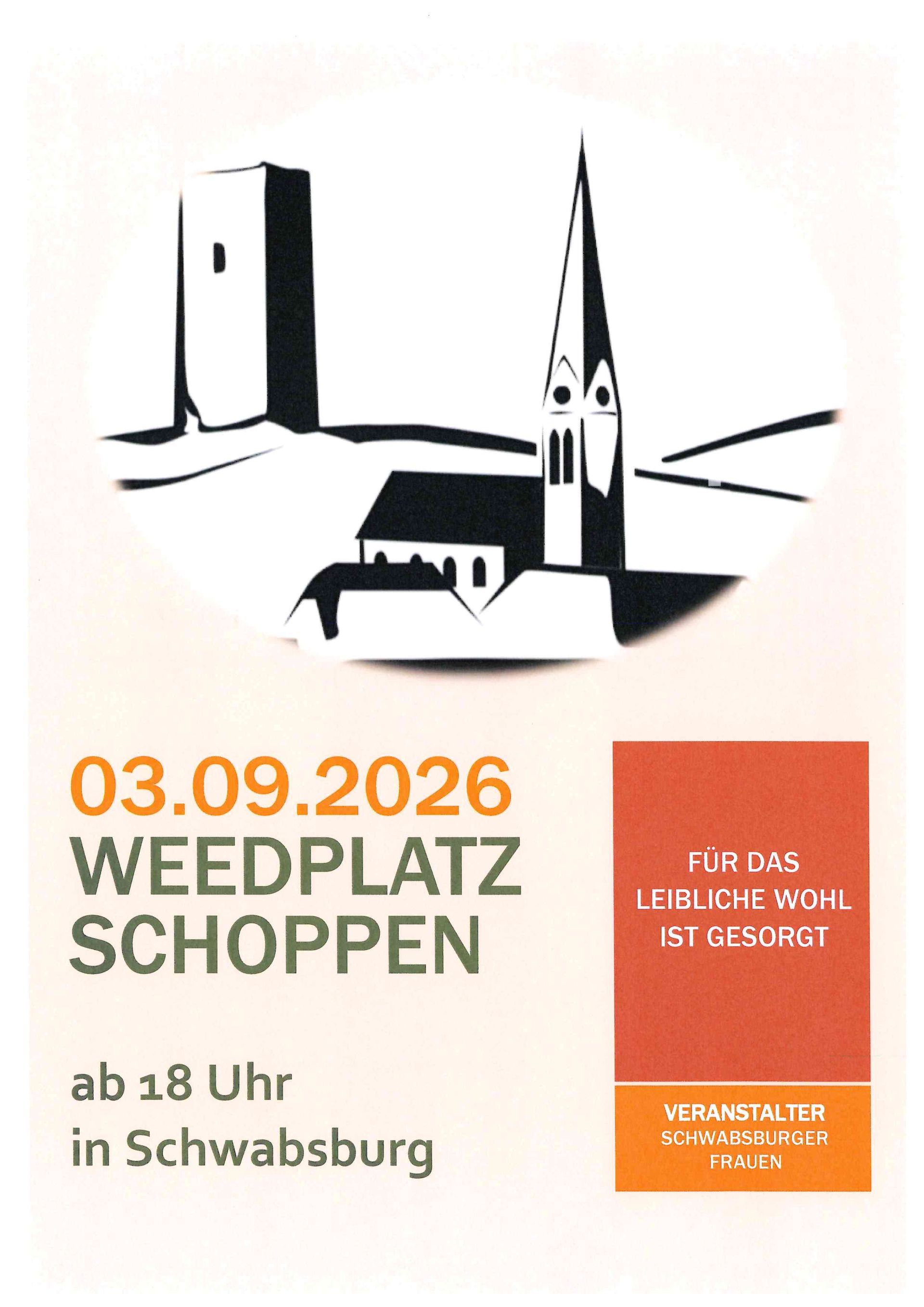 Plakat zur Ankündigung des Weedplatzschoppen am 3. September 2026