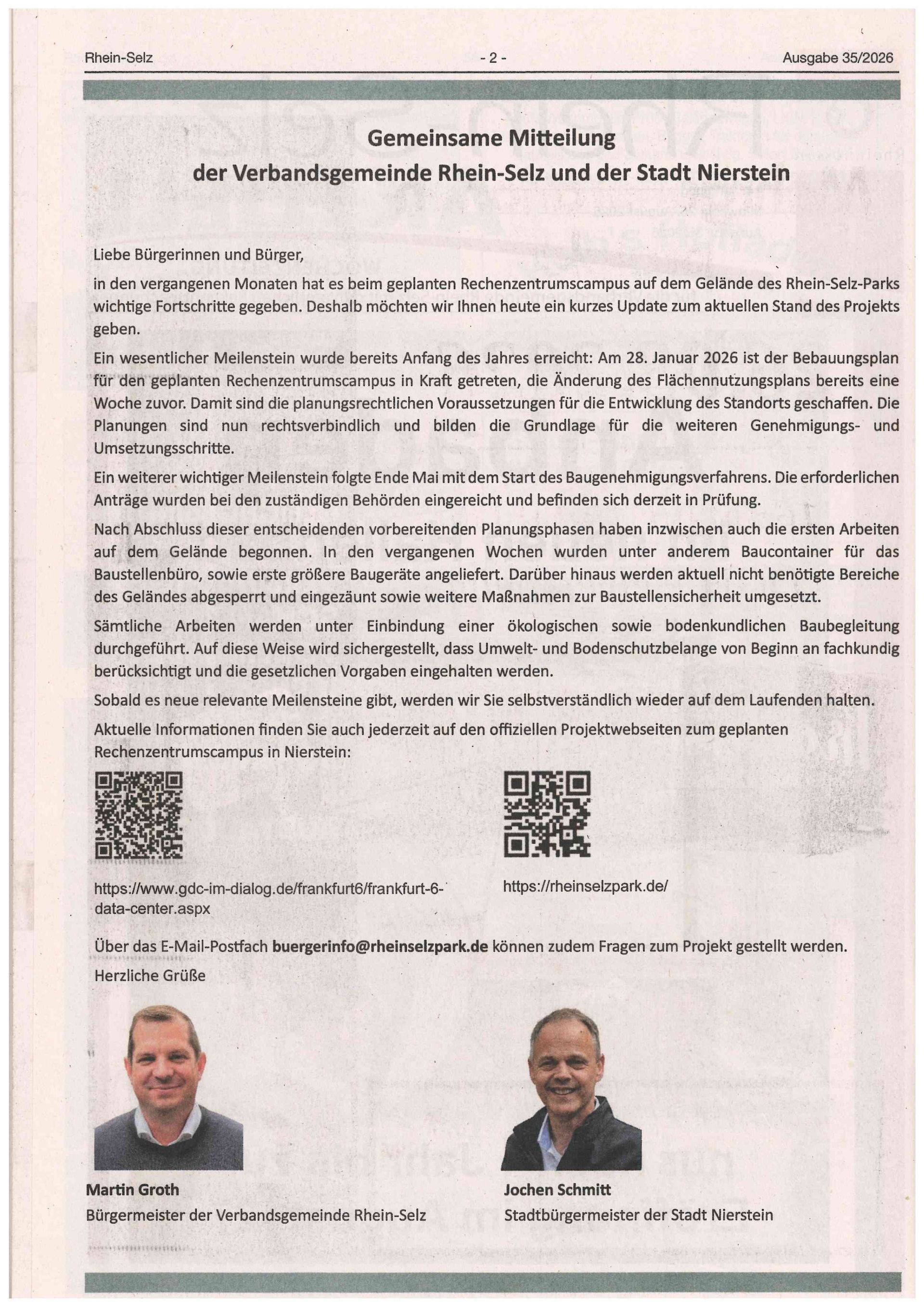 neues über das in Nierstein geplante Rechenzentrum