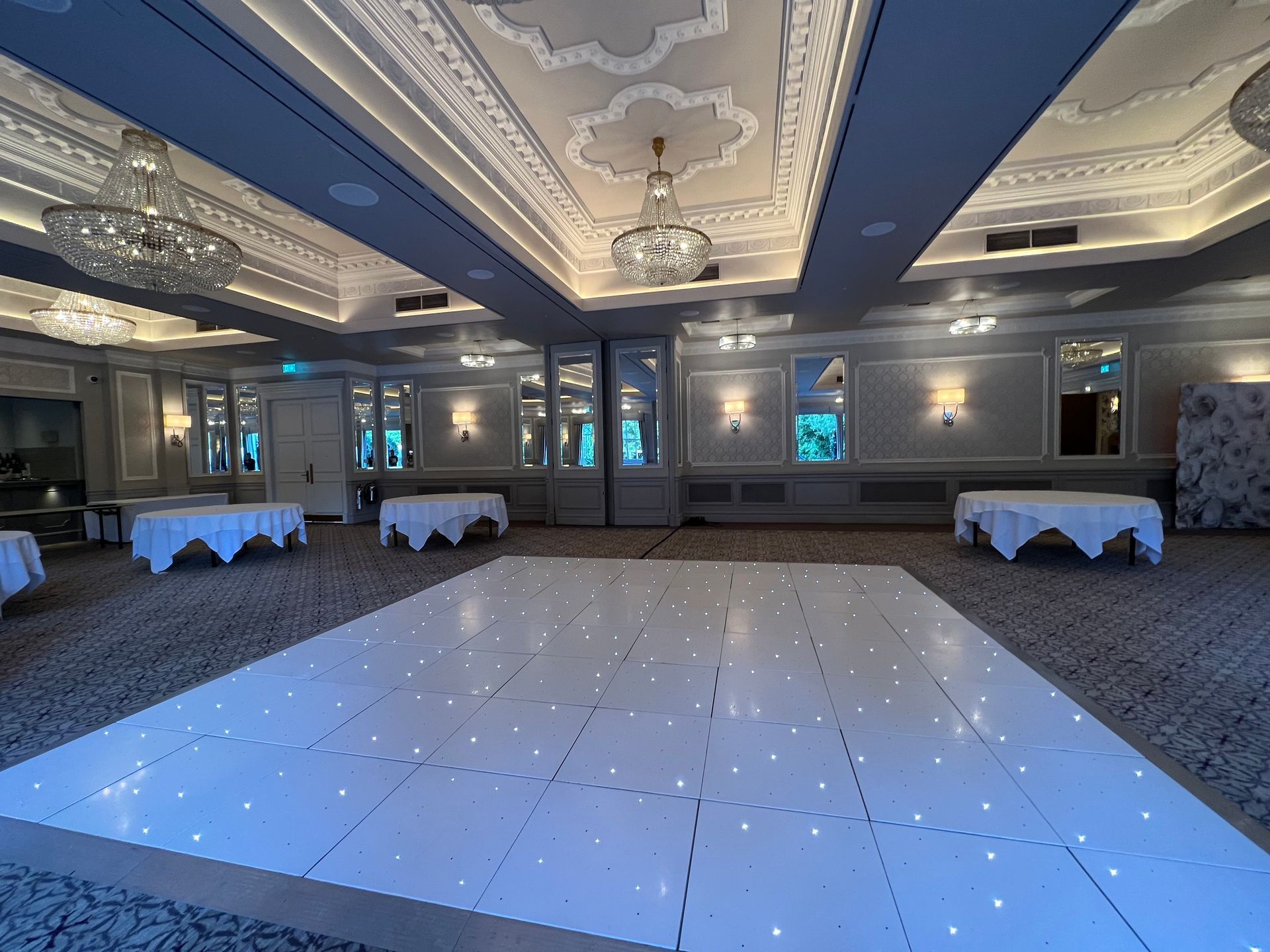 down hall white starlight led dance floor hire