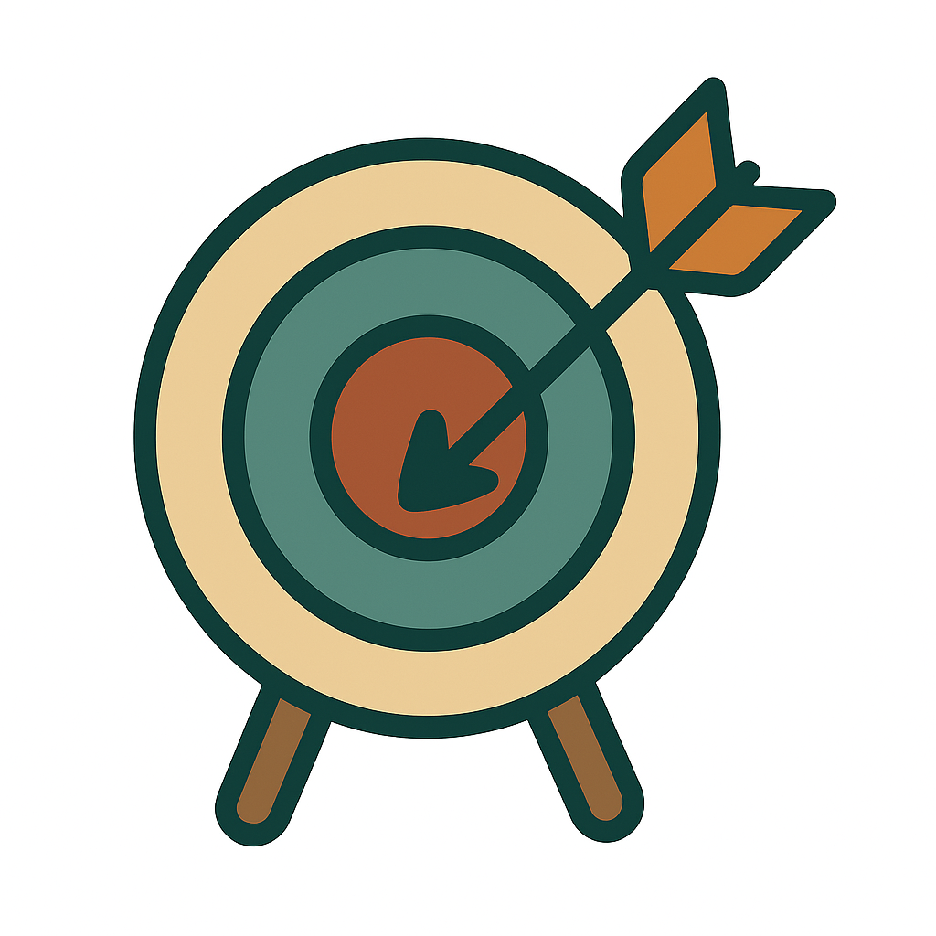 Ilustración de una diana con flecha, símbolo de misión y objetivos de MOMA FOOT