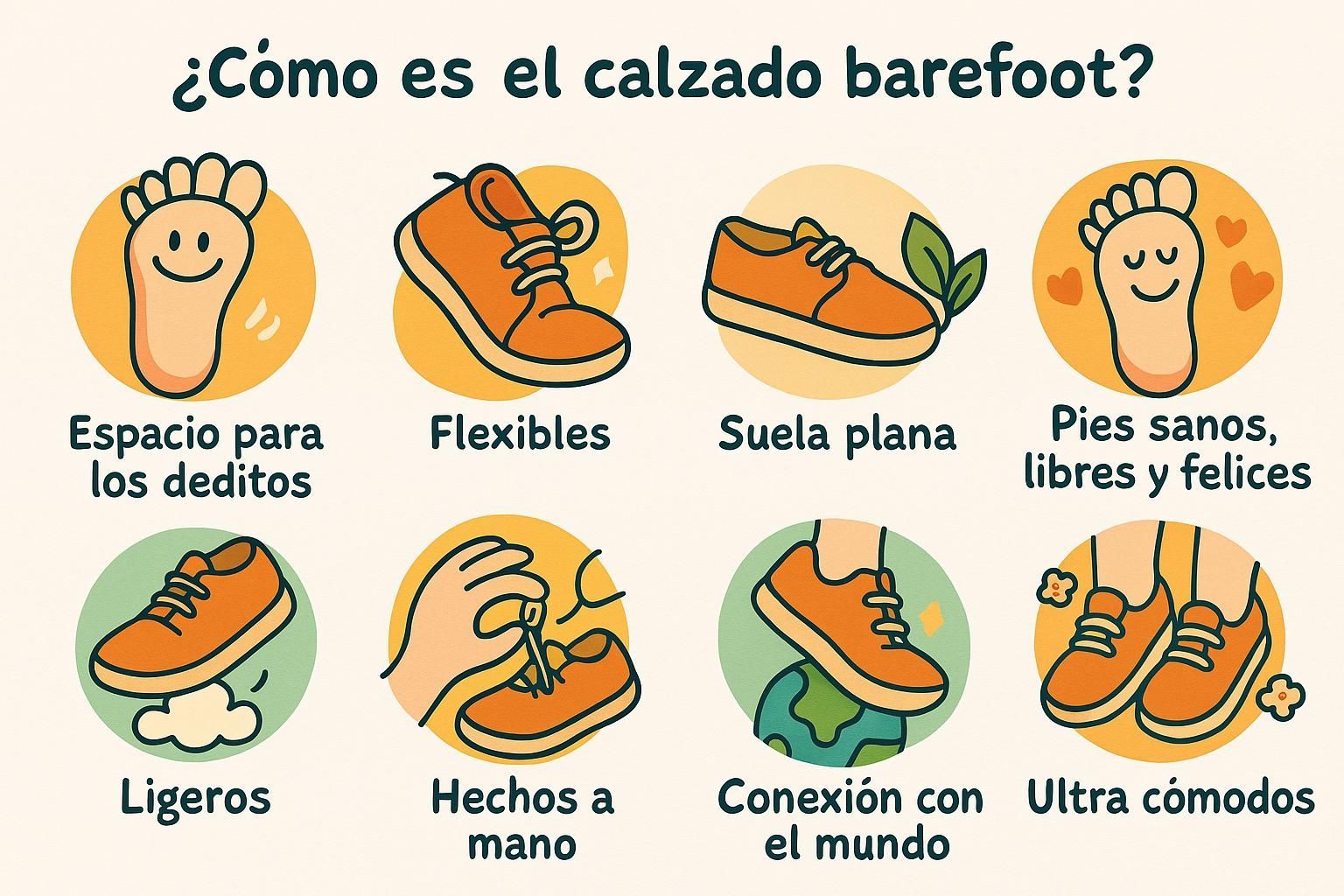 Características del calzado barefoot: espacio para los dedos, suela plana, flexible y ultra cómodo