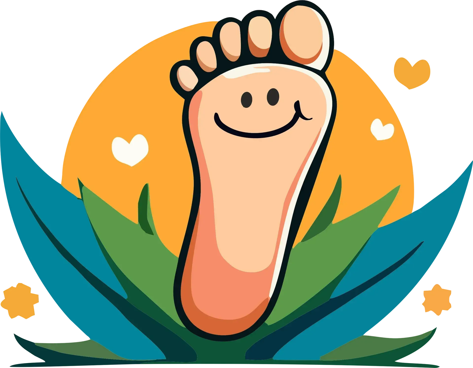 Ilustración de pie sonriente representando el estilo barefoot y natural